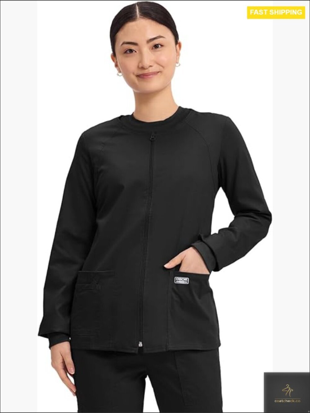Zip Front Scrub Jacket with Pockets Two-Way Stretch Soft Breathable Women